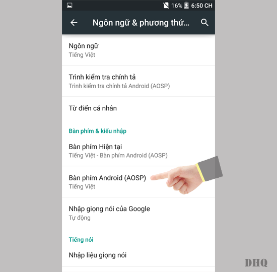 Chọn bàn phím Android (AOSP)